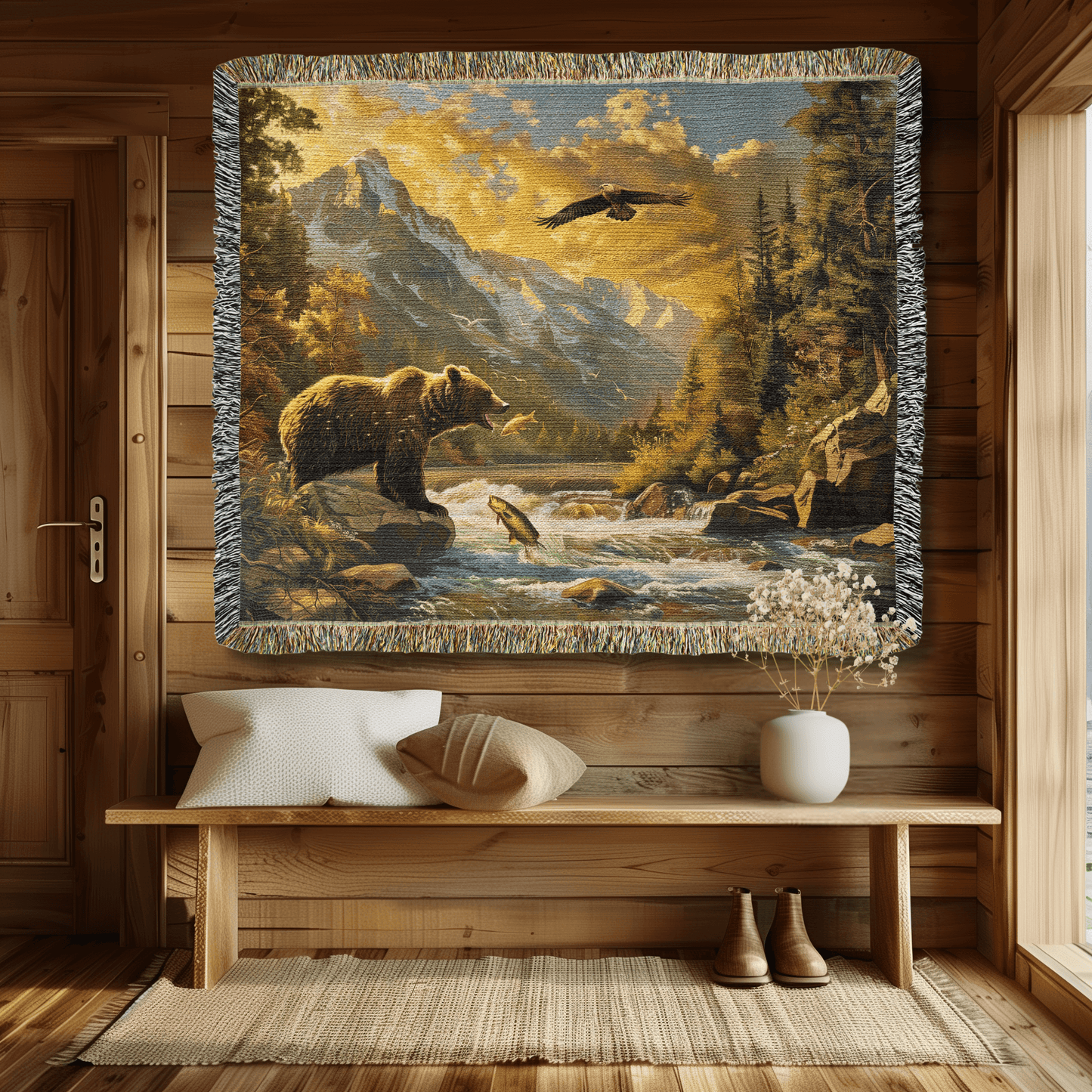Fishing Bear Heirloom Woven Blanket