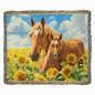 Mare and Foal in Sunflower Field Heirloom Woven Blanket