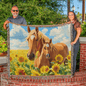 Mare and Foal in Sunflower Field Heirloom Woven Blanket