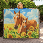 Mare and Foal in Sunflower Field Heirloom Woven Blanket