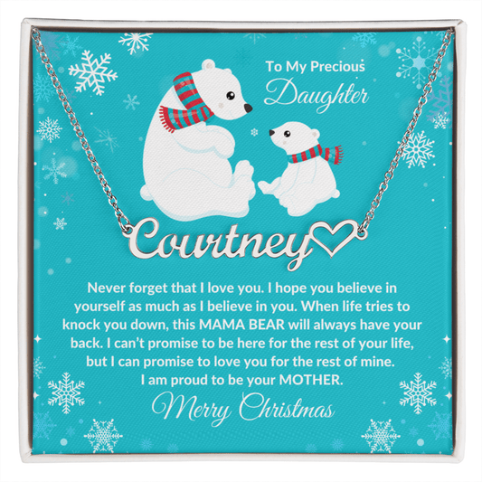 Merry Christmas To My Precious Daughter Heart Name Necklace