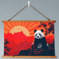 Panda Sunrise Wood Framed Wall Tapestry