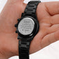 My Hero Engraved Black Chronograph Watch for Dad