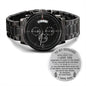 Gift for Husband - Never Forget - Engraved Black Chronograph Watch