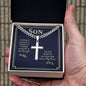 Gift for Son - Real Strength - Personalized Cross Necklace on Cuban Chain