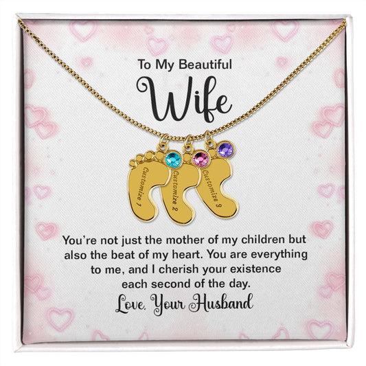 To My Beautiful Wife - Custom Baby Feet Necklace with Birthstone