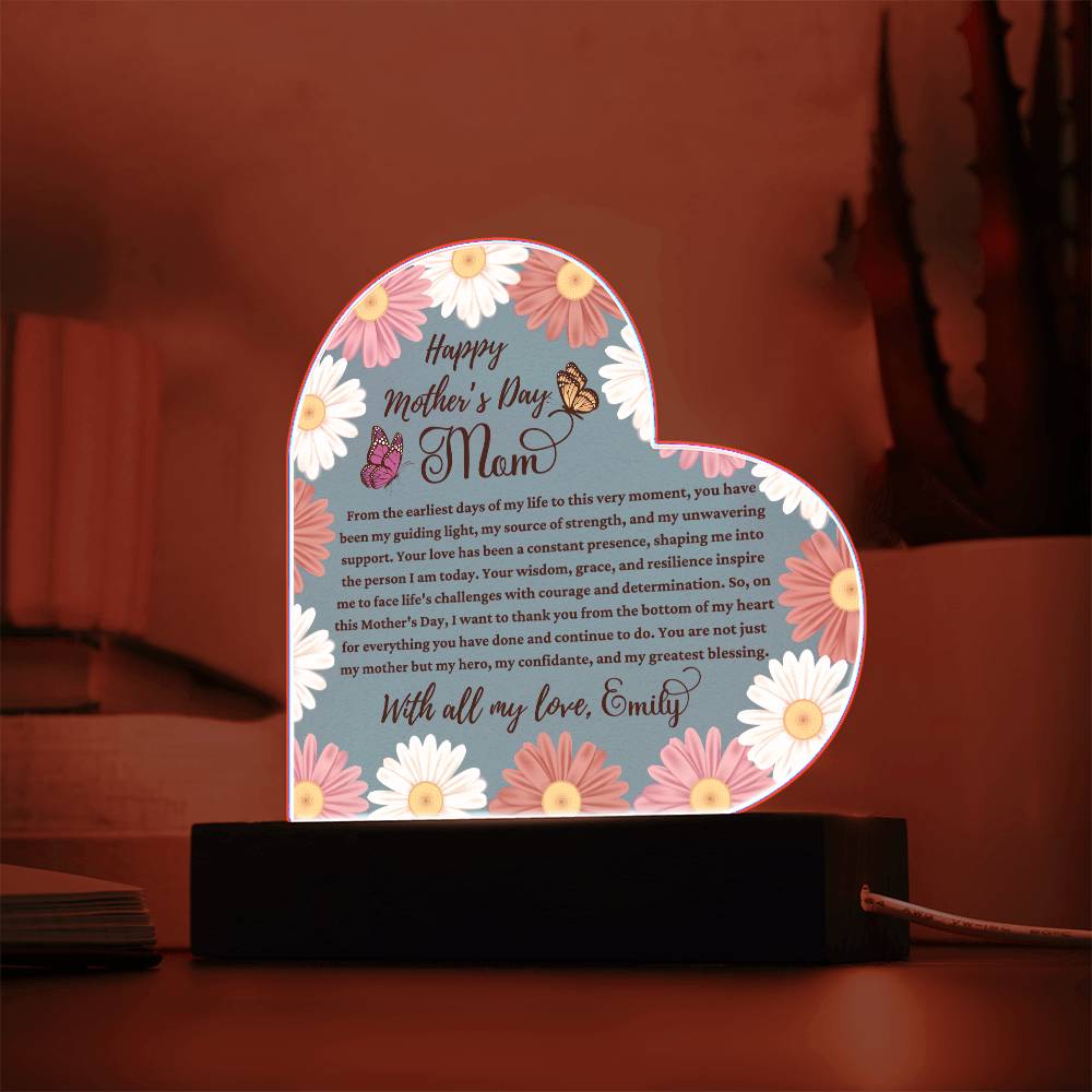 Happy Mother's Day Mom Sky Blue Acrylic Heart Plaque