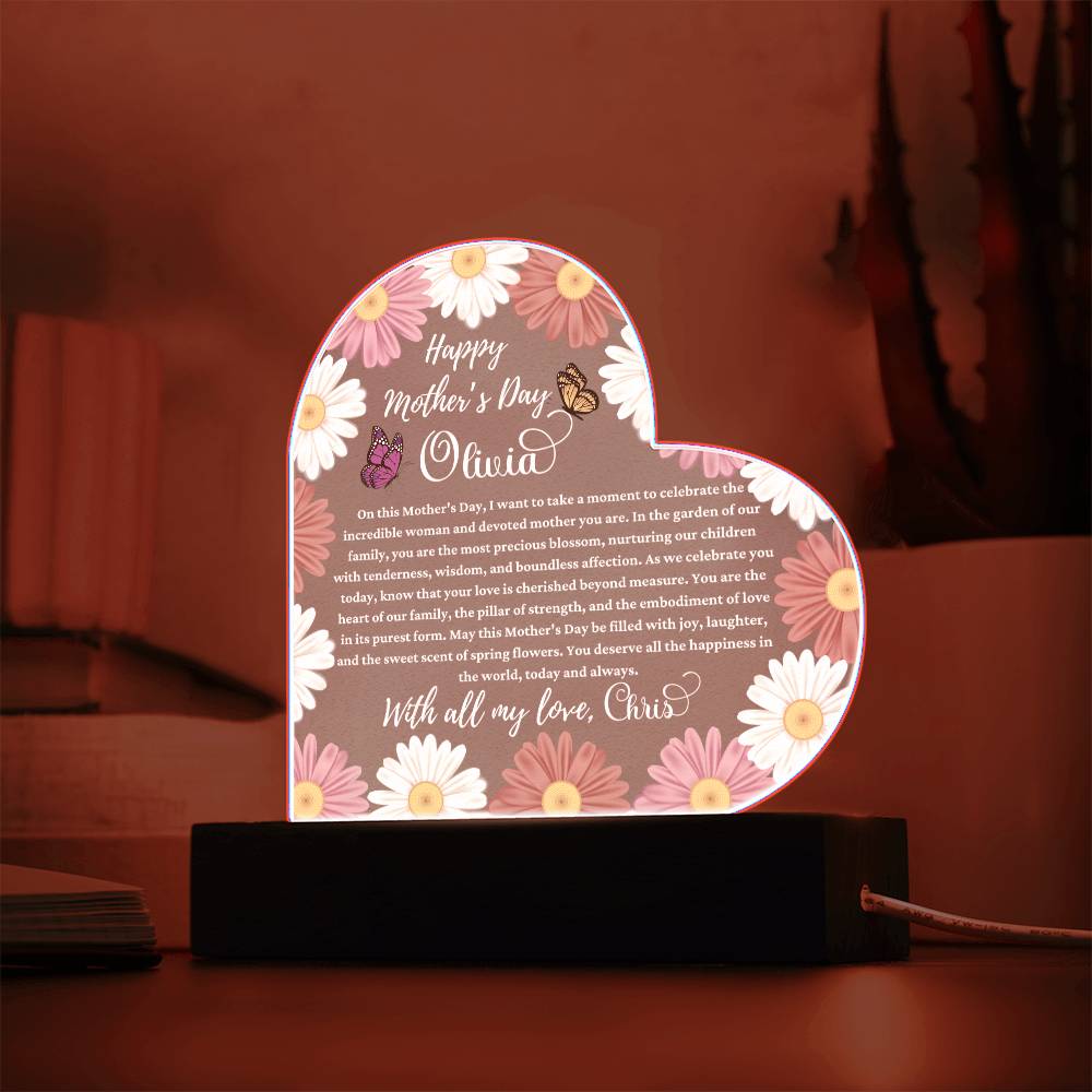 Happy Mother's Day White Text Acrylic Heart Plaque