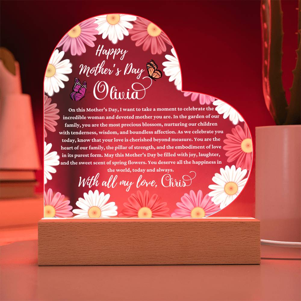 Happy Mother's Day White Text Acrylic Heart Plaque