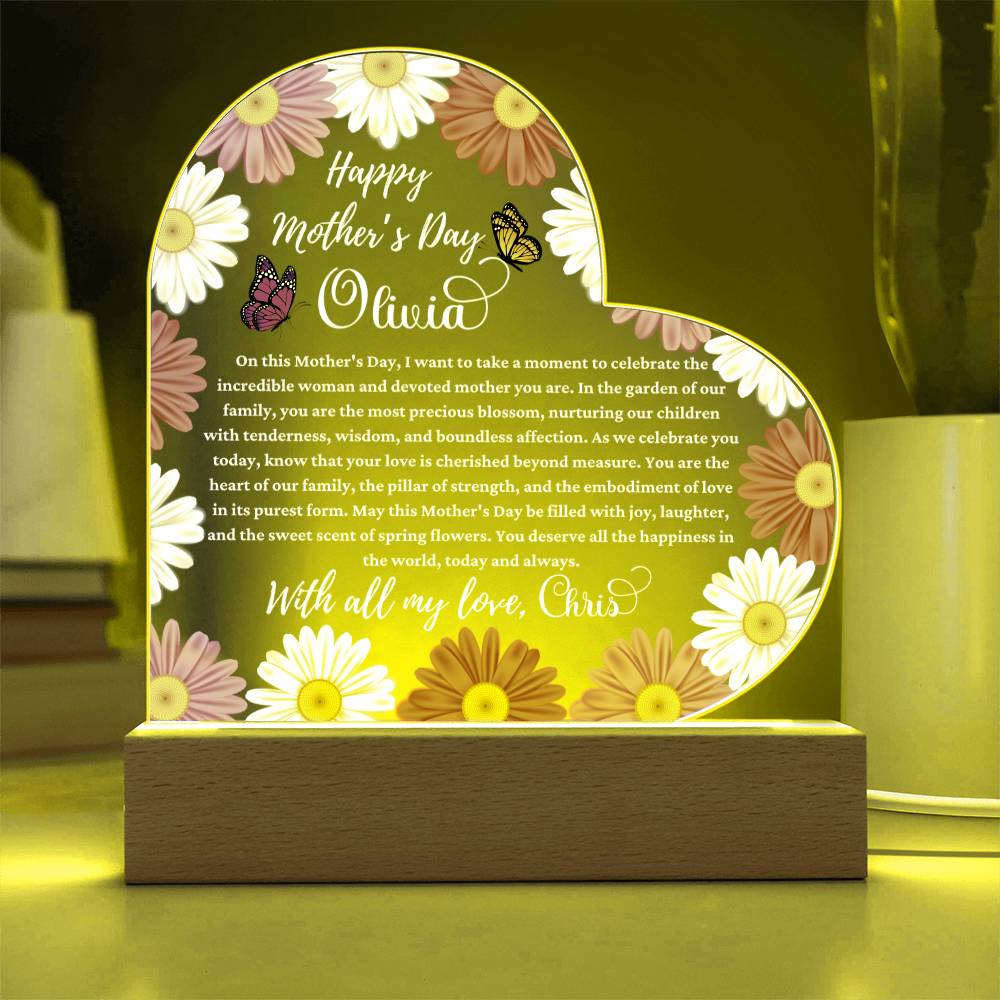 Happy Mother's Day White Text Acrylic Heart Plaque