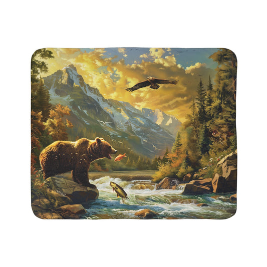 Fishing Bear Fleece Sherpa Blanket