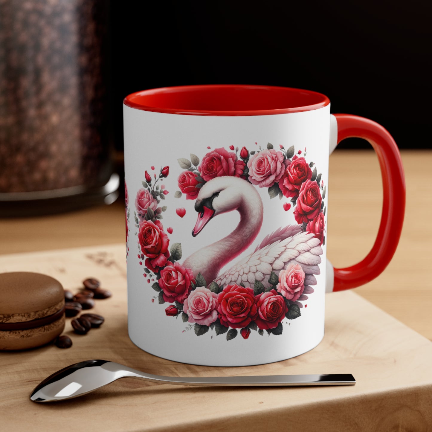 Swans and Roses Accent Coffee Mug, 11oz