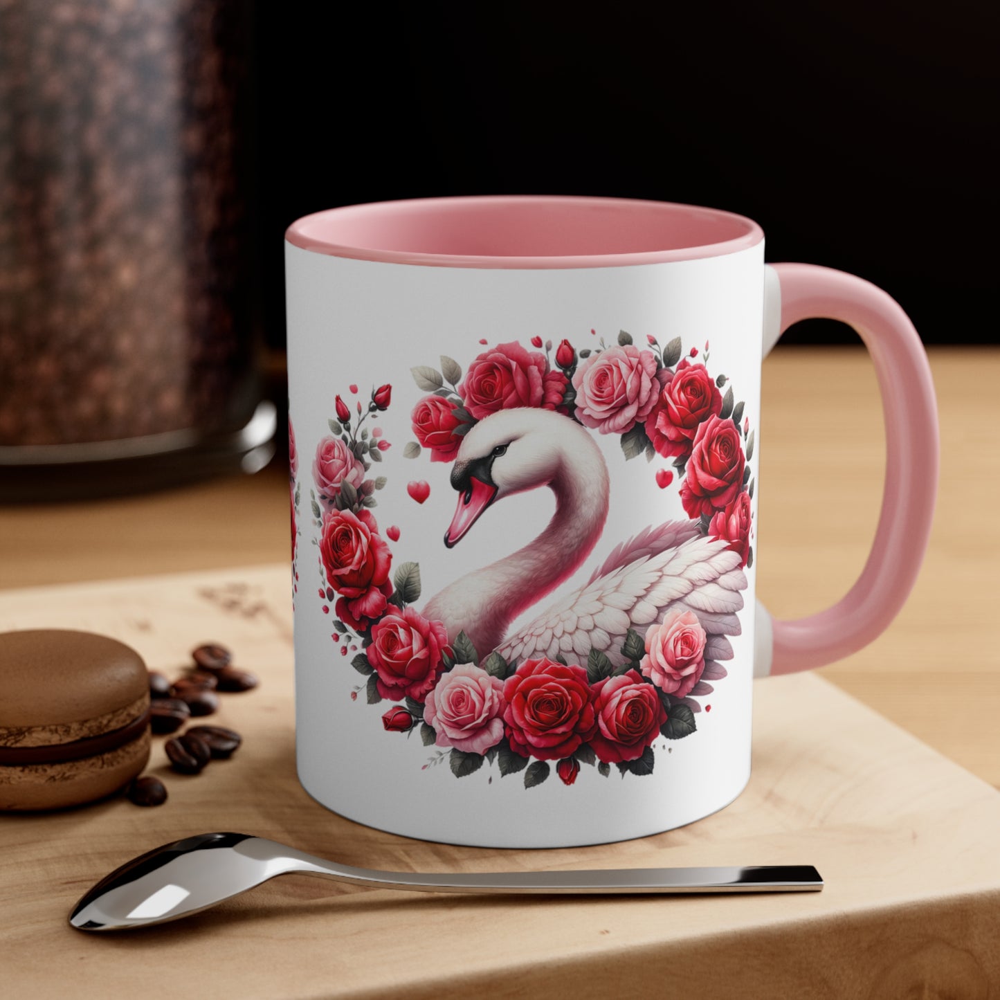 Swans and Roses Accent Coffee Mug, 11oz