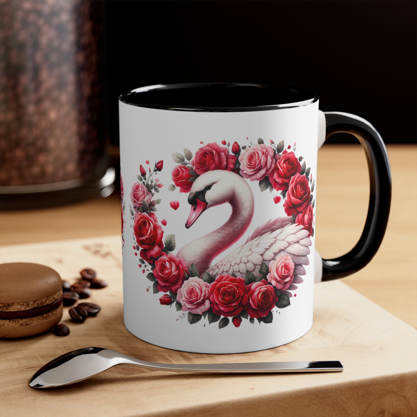 Swans and Roses Accent Coffee Mug, 11oz