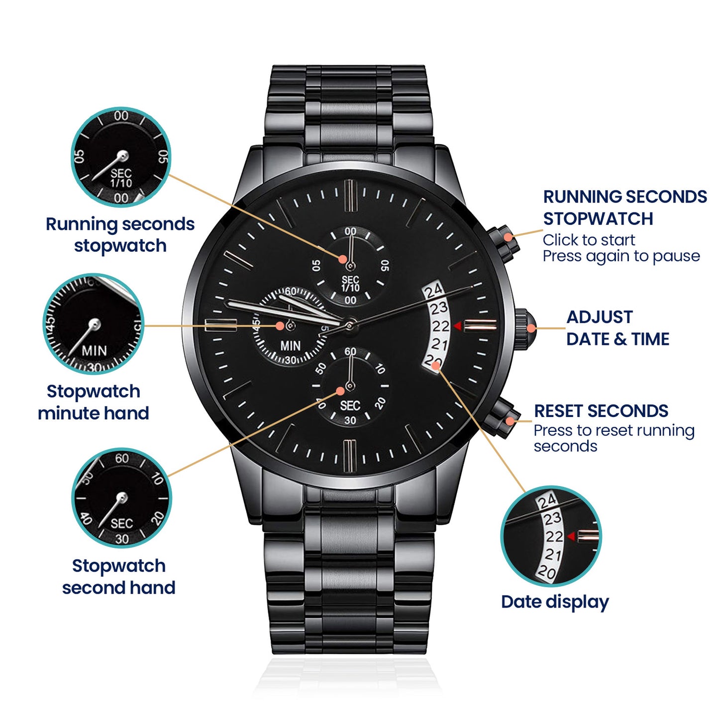 Happy Father's Day Black Chronograph Watch