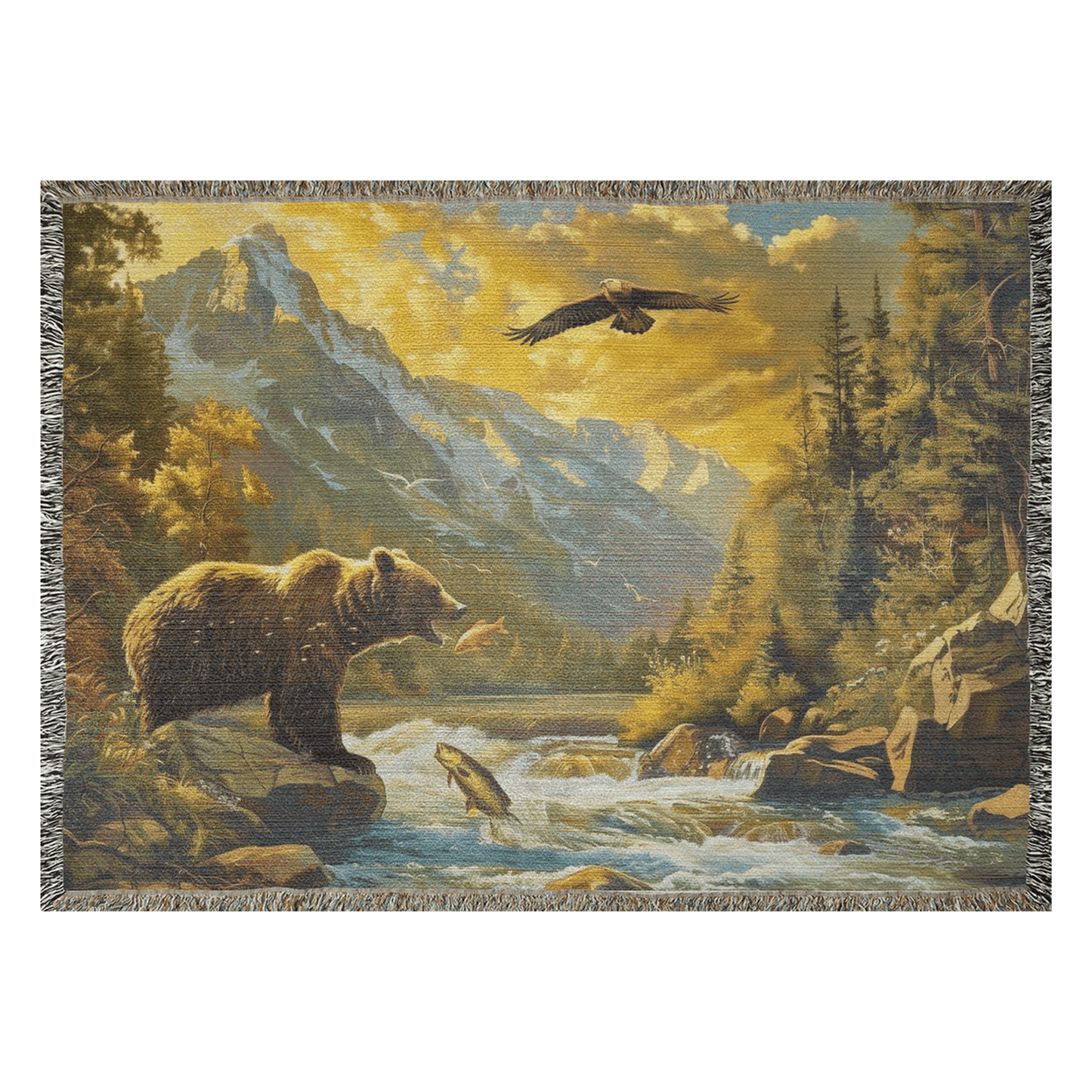 Fishing Bear Heirloom Woven Blanket