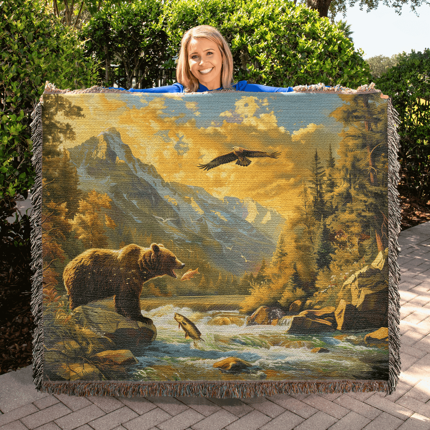 Fishing Bear Heirloom Woven Blanket