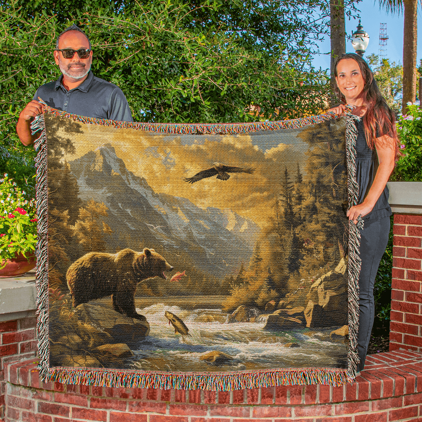 Fishing Bear Heirloom Woven Blanket