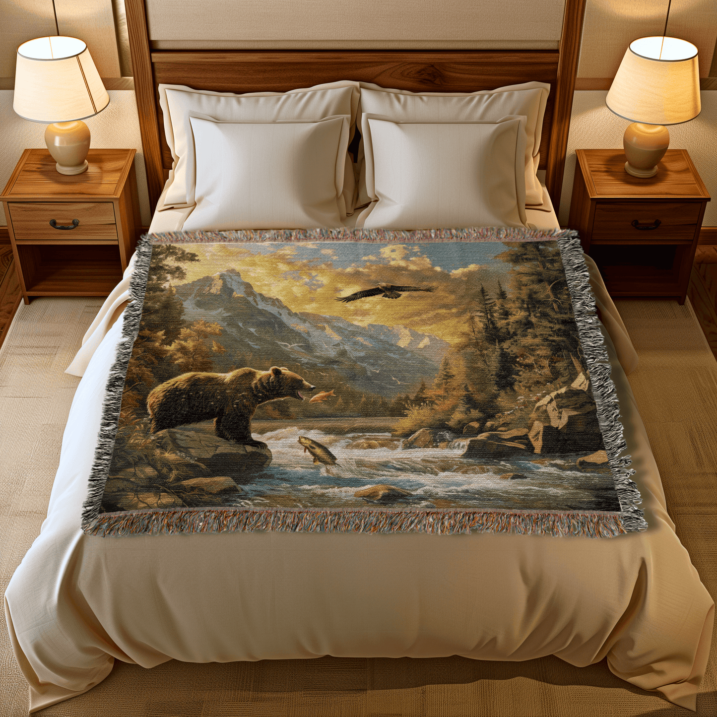 Fishing Bear Heirloom Woven Blanket