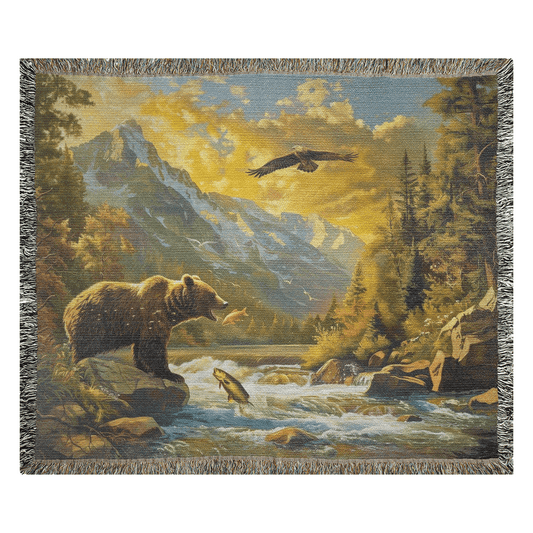 Fishing Bear Heirloom Woven Blanket