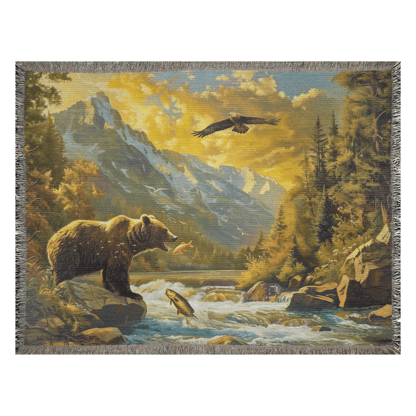 Fishing Bear Heirloom Woven Blanket