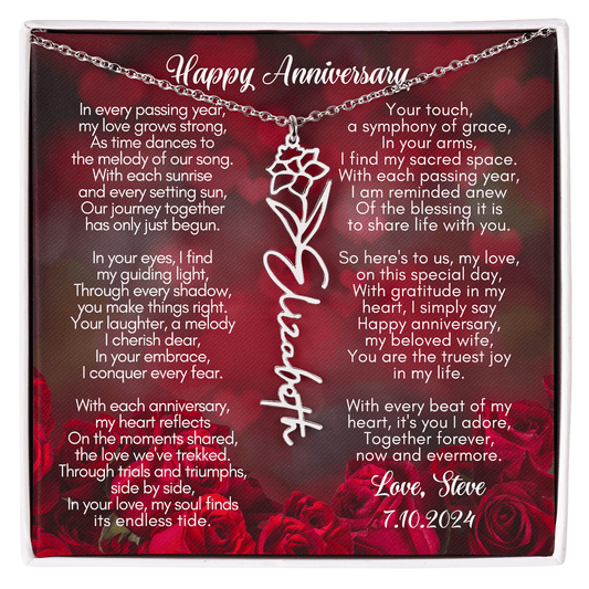 Happy Anniversary Flower Name Necklace