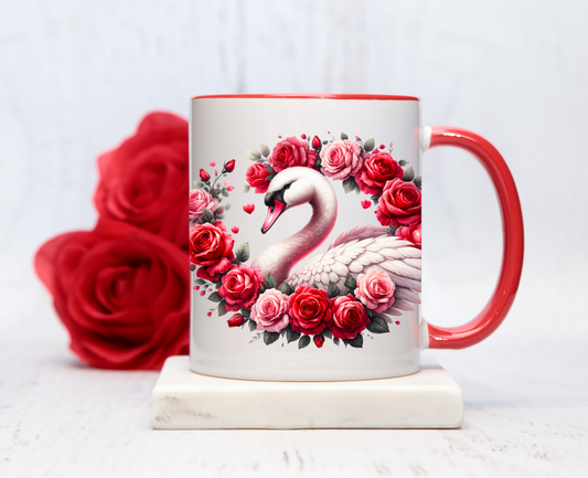 Swans and Roses Accent Coffee Mug, 11oz