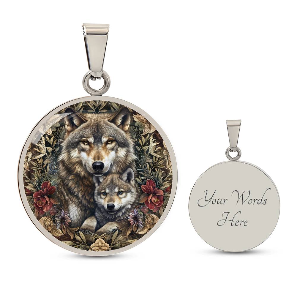 Mom and Baby Wolf Personalized Pendant