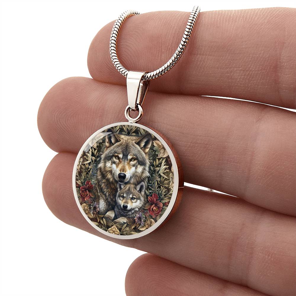 Mom and Baby Wolf Personalized Pendant