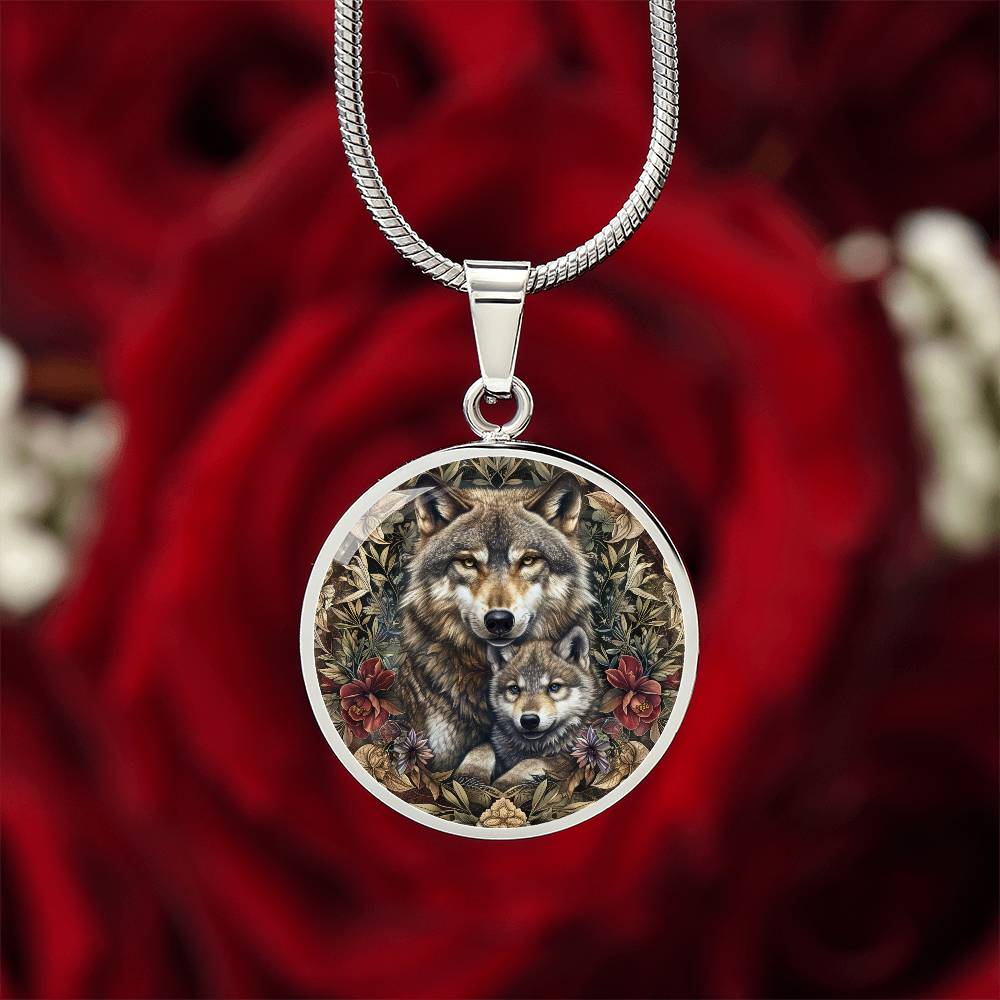 Mom and Baby Wolf Personalized Pendant