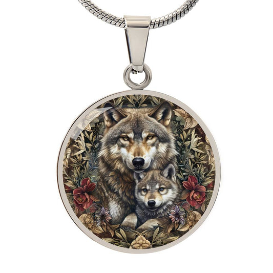 Mom and Baby Wolf Personalized Pendant