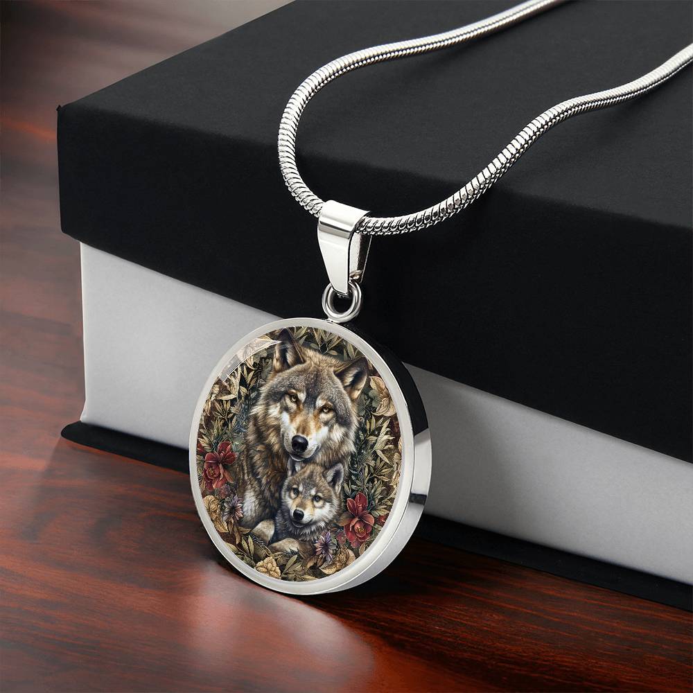 Mom and Baby Wolf Personalized Pendant