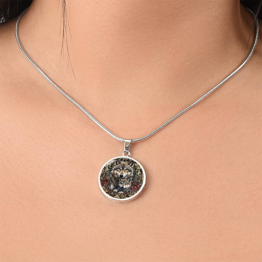 Mom and Baby Wolf Personalized Pendant