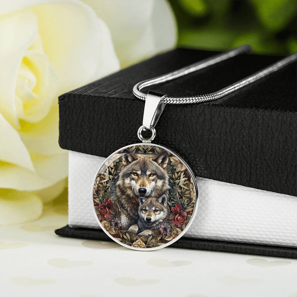 Mom and Baby Wolf Personalized Pendant