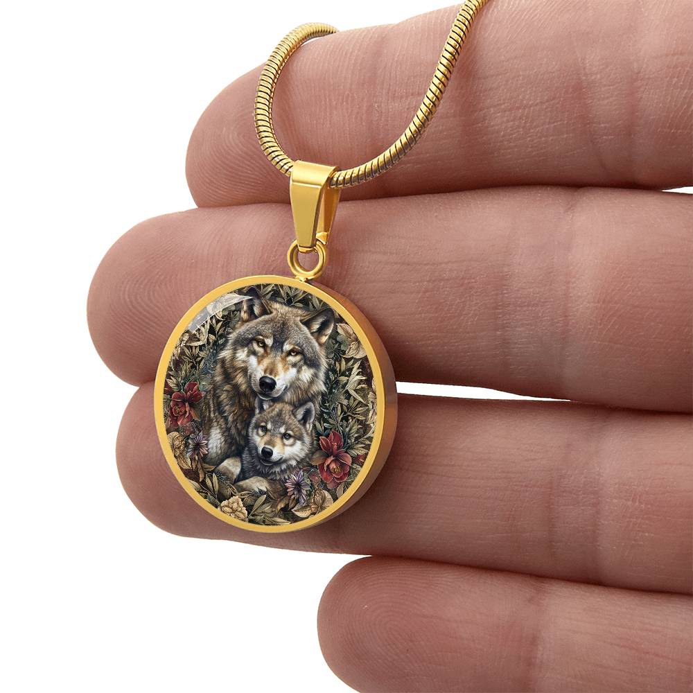 Mom and Baby Wolf Personalized Pendant