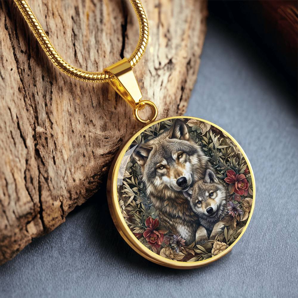 Mom and Baby Wolf Personalized Pendant