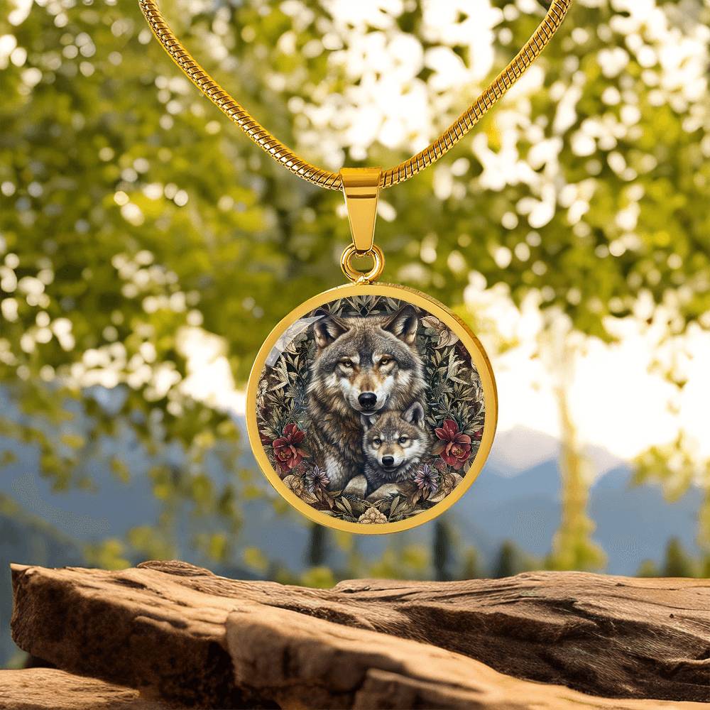 Mom and Baby Wolf Personalized Pendant