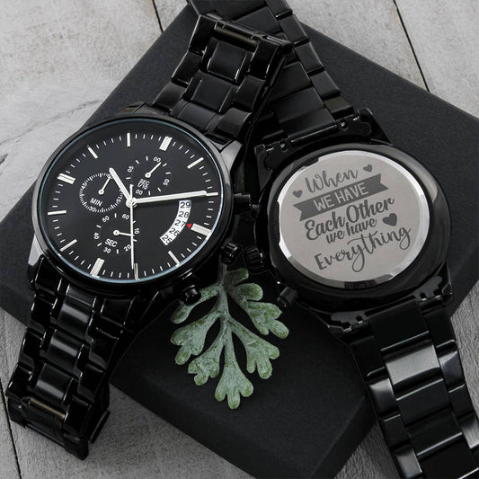 Each Other - Engraved Black Chronograph Watch