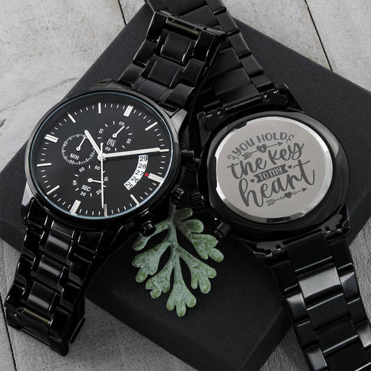 You Hold The Key - Engraved Black Chronograph Watch