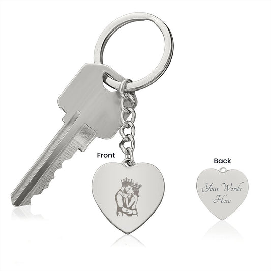 King and Queen - Engraved Heart Keychain