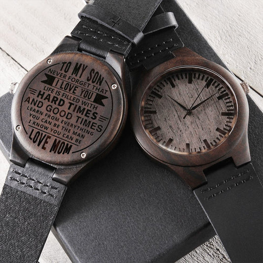Gift for Son - Never Forget - Engraved Wooden Watch