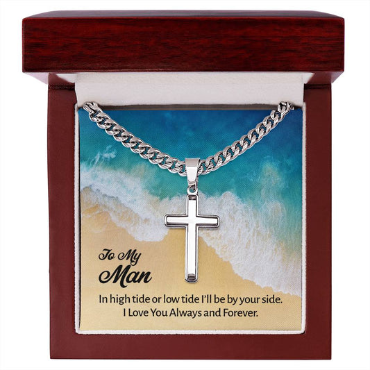 To My Man - Personalized Cross Necklace on Cuban Chain