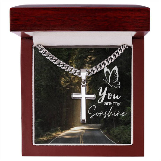 You Are My Sonshine - Personalized Cross Necklace on Cuban Chain