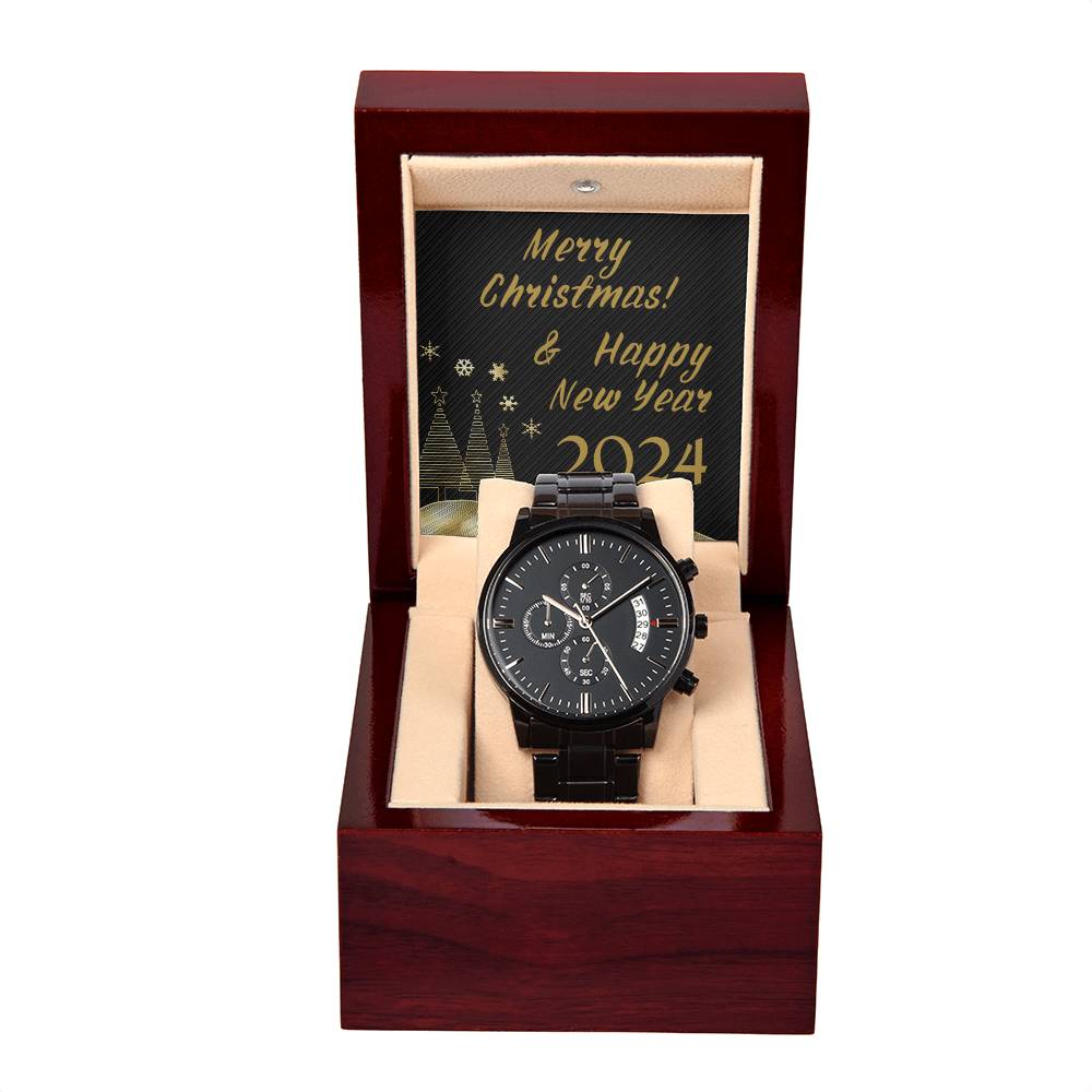 Merry Christmas and Happy New Year - Black Chronograph Watch