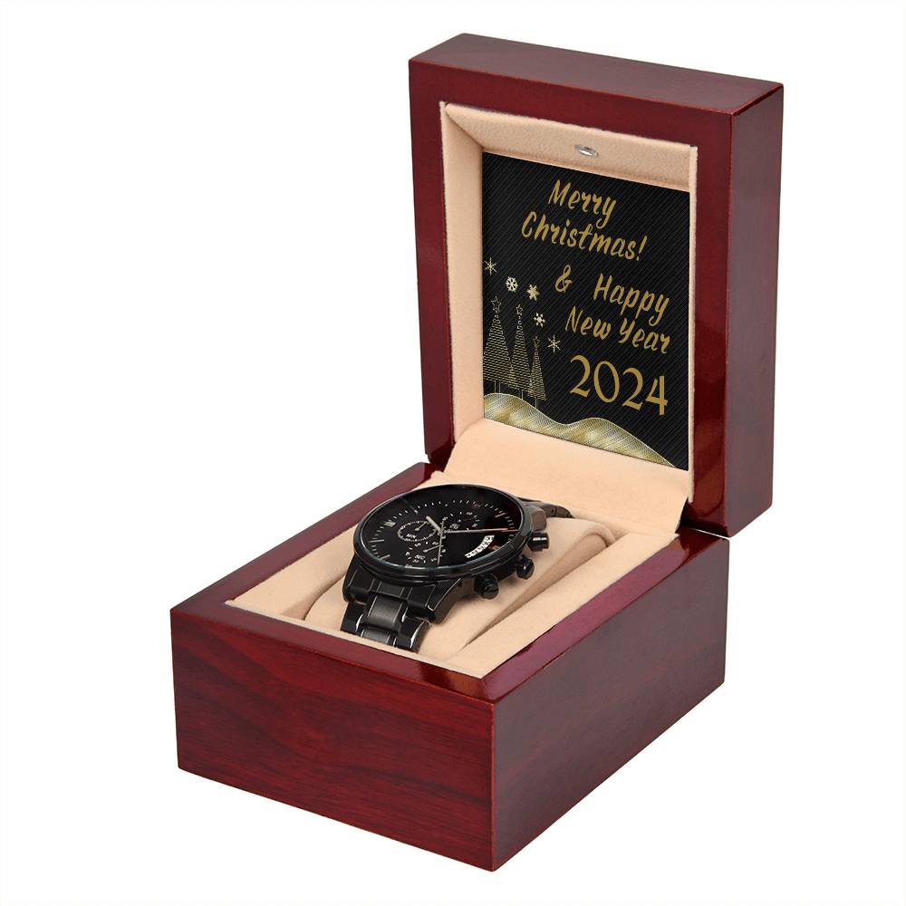 Merry Christmas and Happy New Year - Black Chronograph Watch