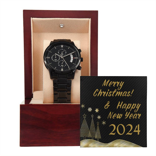 Merry Christmas and Happy New Year - Black Chronograph Watch