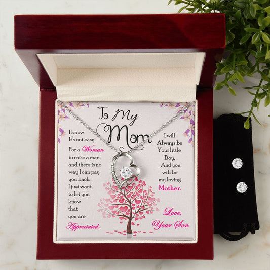 To My Loving Mom from Son - Forever Love Necklace and Earring Set