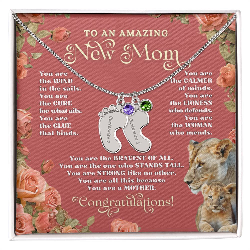 To An Amazing New Mom - Custom Baby Foot Necklace with Birthstone