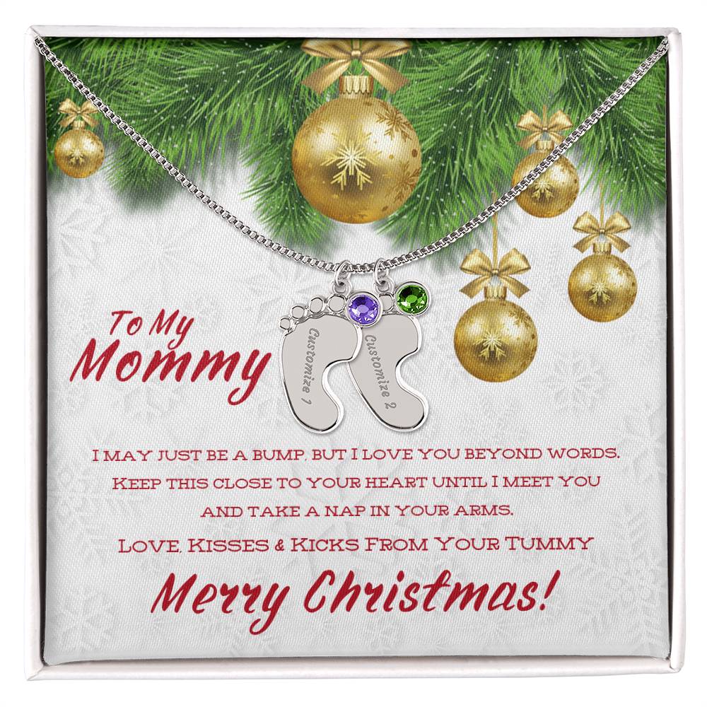 Merry Christmas To My Mommy - Custom Baby Foot Necklace with Birthstone