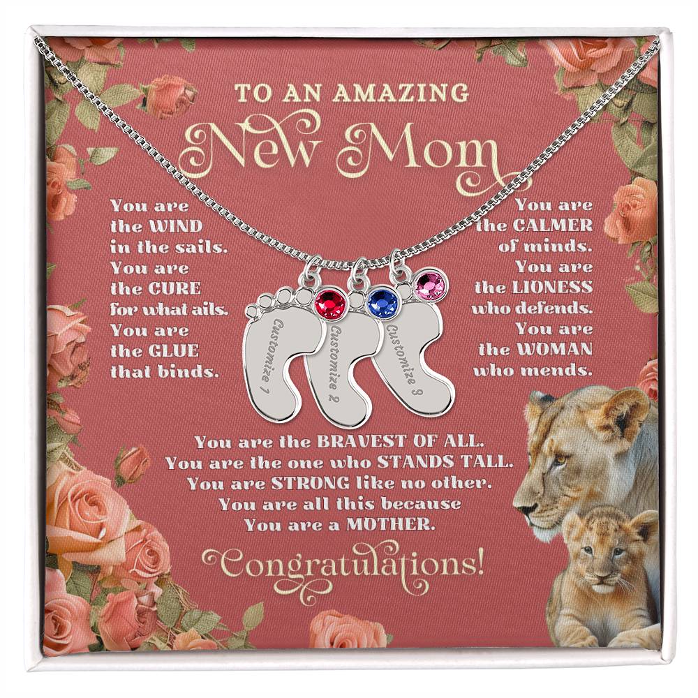 To An Amazing New Mom - Custom Baby Foot Necklace with Birthstone